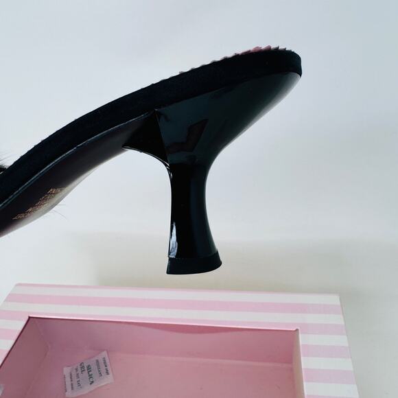 Victoria's Secret Mule Wiangora Shoes Womens Medium Black Faux Fur Heels Kitten - Picture 4 of 9